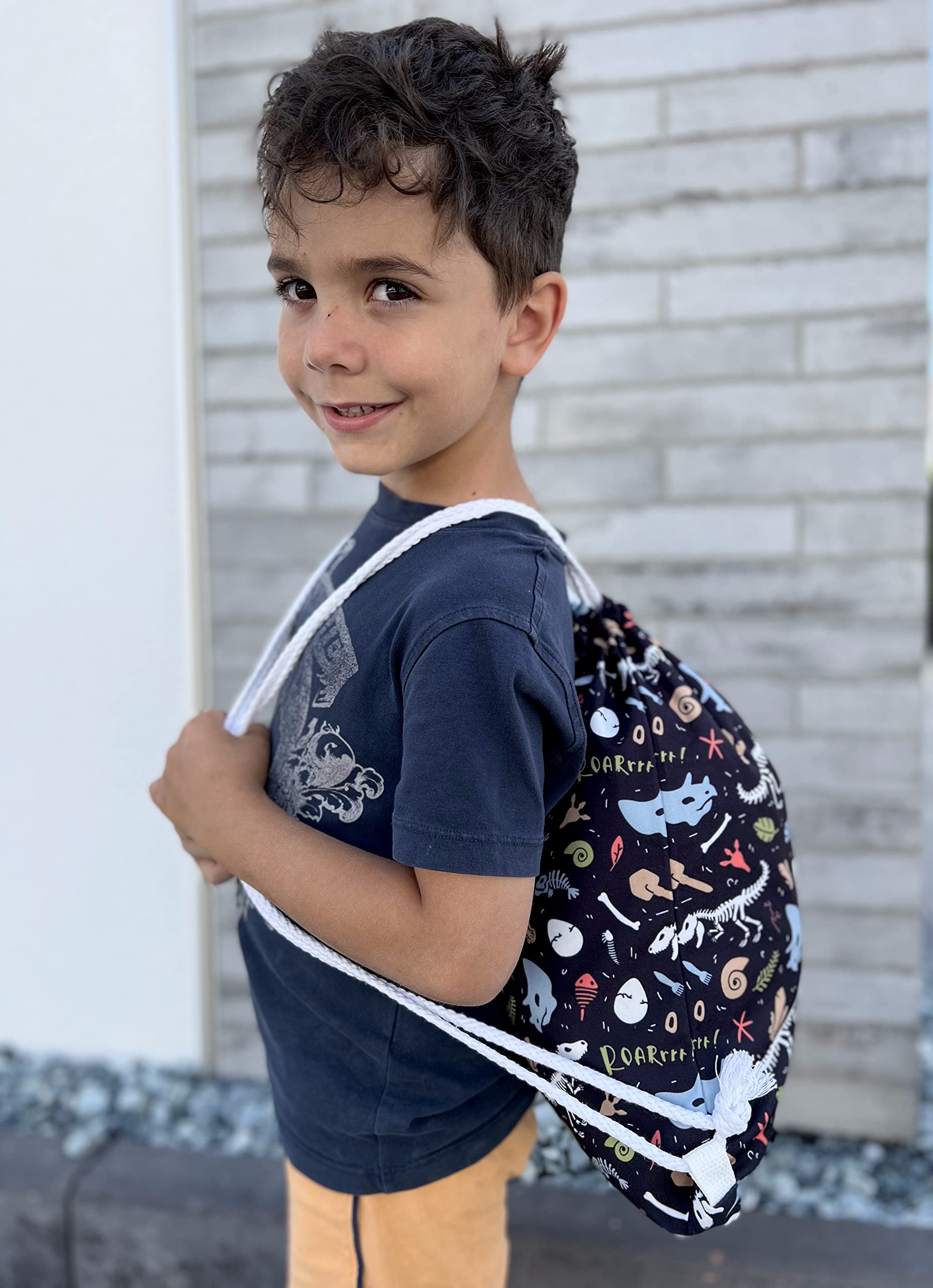 HECKBO kids dinosaur dino gym drawstring bag, 40x32cm, 12.6" x 15.8", string bag, kindergarten daycare crèche school football - Image 4