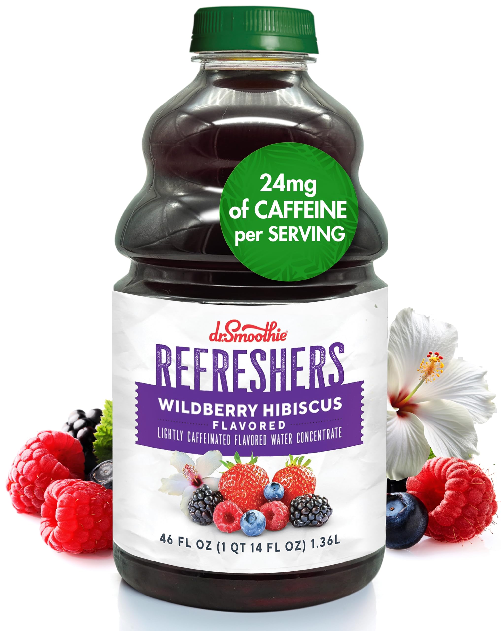 Dr. Smoothie Refreshers Wildberry Hibiscus – Made with Real Fruit Juice – Drink Concentrate, No Artificial Colors, Shelf-Stable – Lightly Caffeinated with Green Coffee Extract (46 oz Bottle)