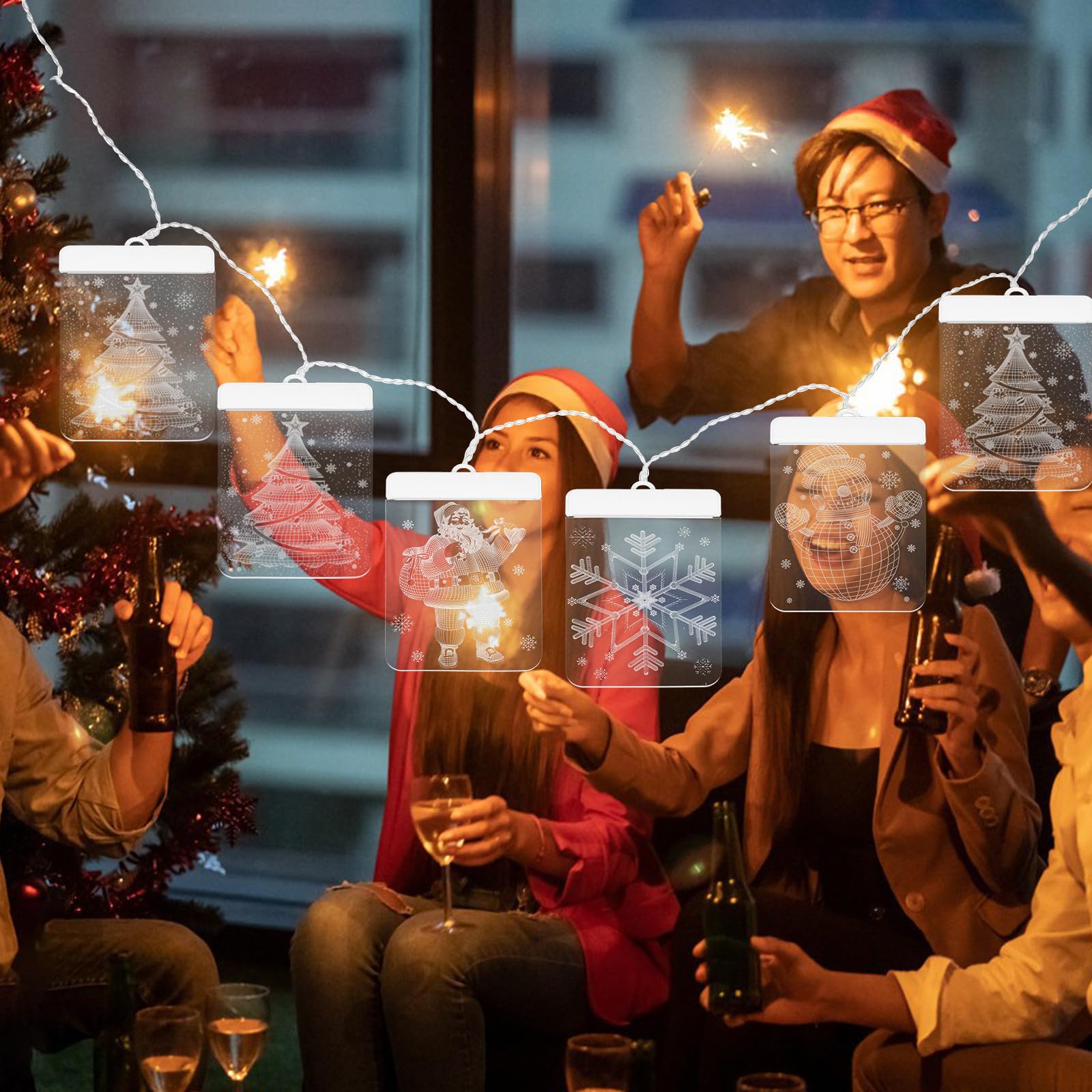 Cabilock Guirlandes Lumineuses LED Rideaux pour Chambre Fenêtre Décorations Noël Sapin de Noël avec Télécommande Lumière Douce Ambiante