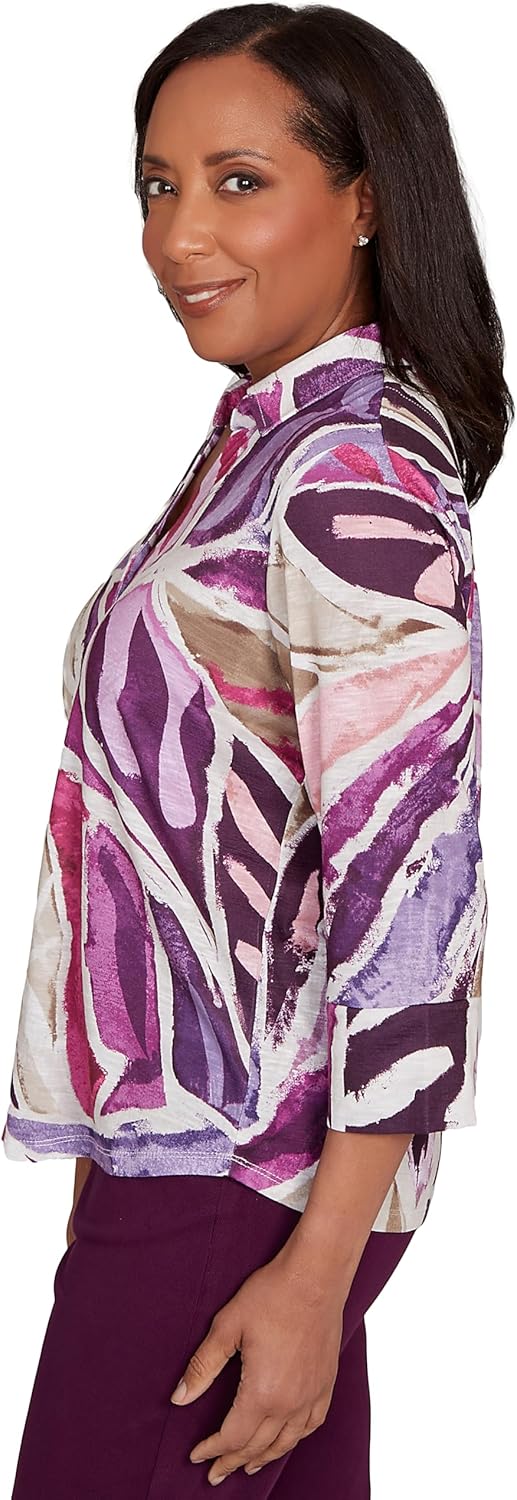 Abstract Floral Button Front Top - Image 4