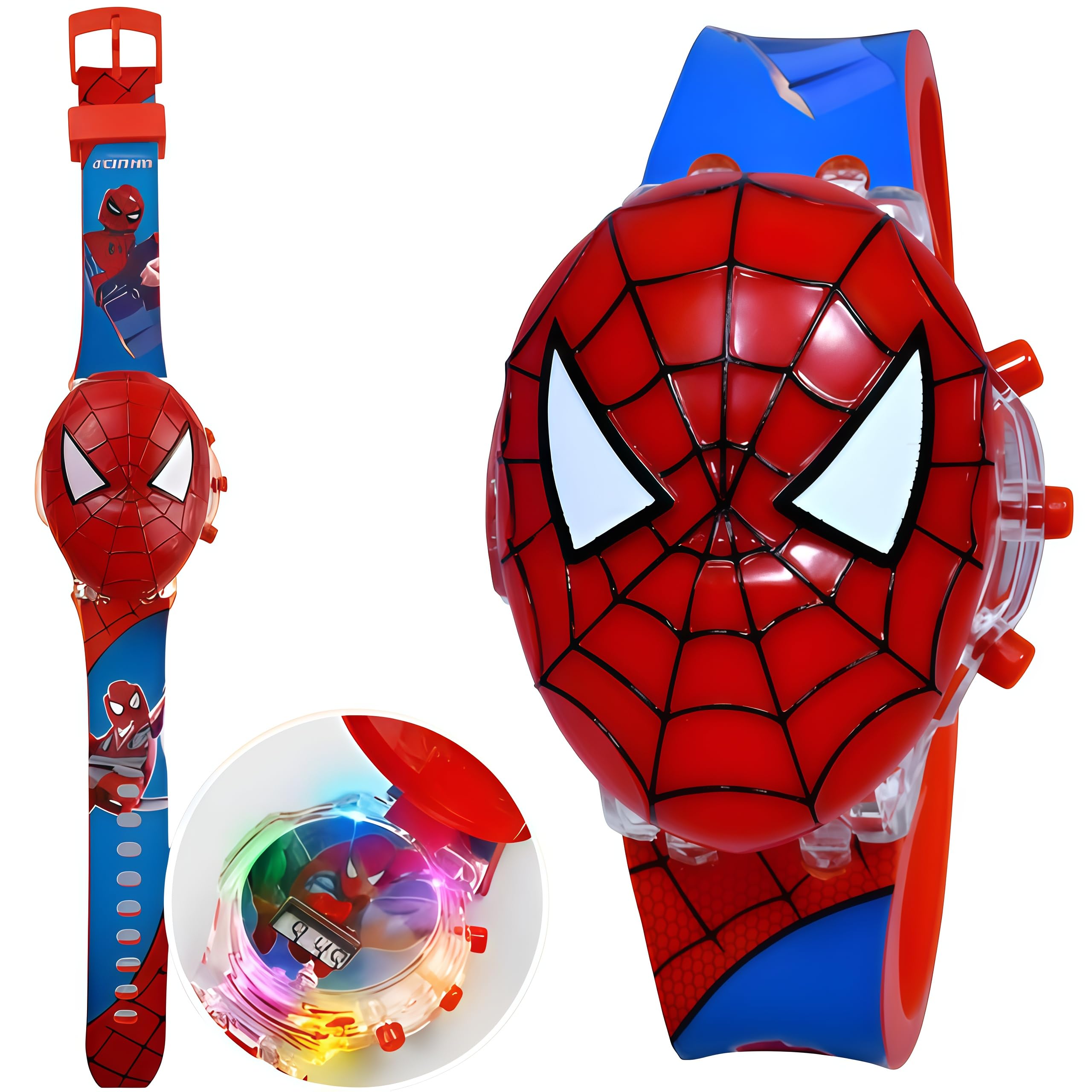 Super Hero Watch for Kids 3D Led Glowing Light with Music Tune and Protective Superhero Face Cover Birthday Gift Children Watch for Boys Student Digital Kids for School 3-12 Years Old Age