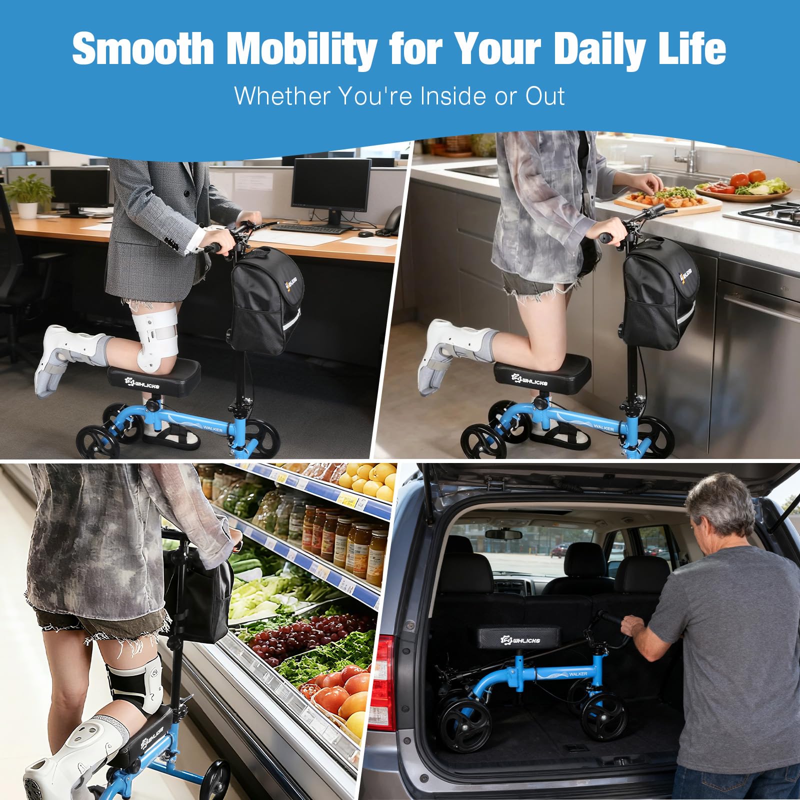 WHLICKS Premium Knee Scooter for Adults for Foot Surgery, Foldable & Steerable Knee Walker with Dual Brakes, Medical Knee Scooter for Broken Foot Injured, Lightweight Leg Scooter for Broken Ankle — Amazon image 5