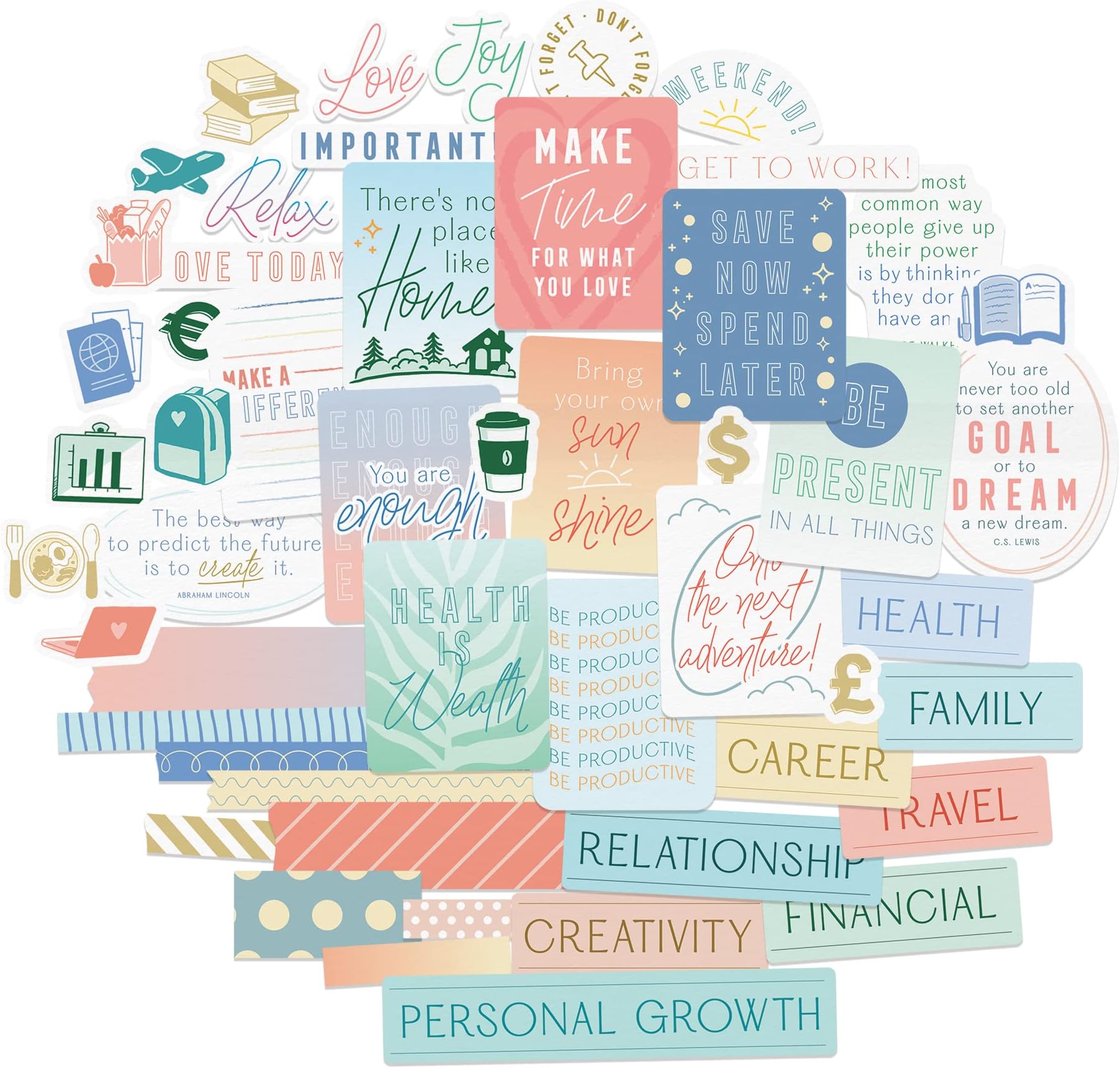 Navy Peony Minimalist Vision Board Quote Stickers (51 Pieces) - Motivational, Inspirational Goal Setting Stickers for Planners, Journals, Scrapbooks