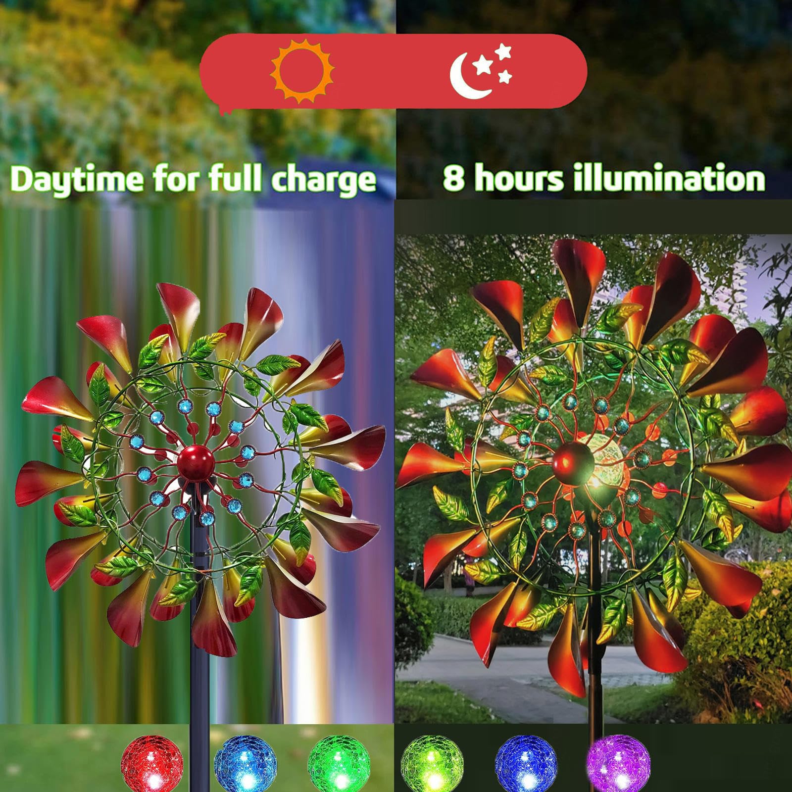 Mulino a vento da 210,8 cm per cortile e giardino Wind Spinner Dual Direction Solar Spinners per cortile e giardino