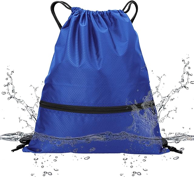 Drawstring Bag, joyliveCY Waterproof Swim Bag, Sport Gym Sack Personalised Drawstring Bag, Waterproof Swimming Bag PE Bag Drawstring Suitable for School Travel Beach and Various Activities (Blue)