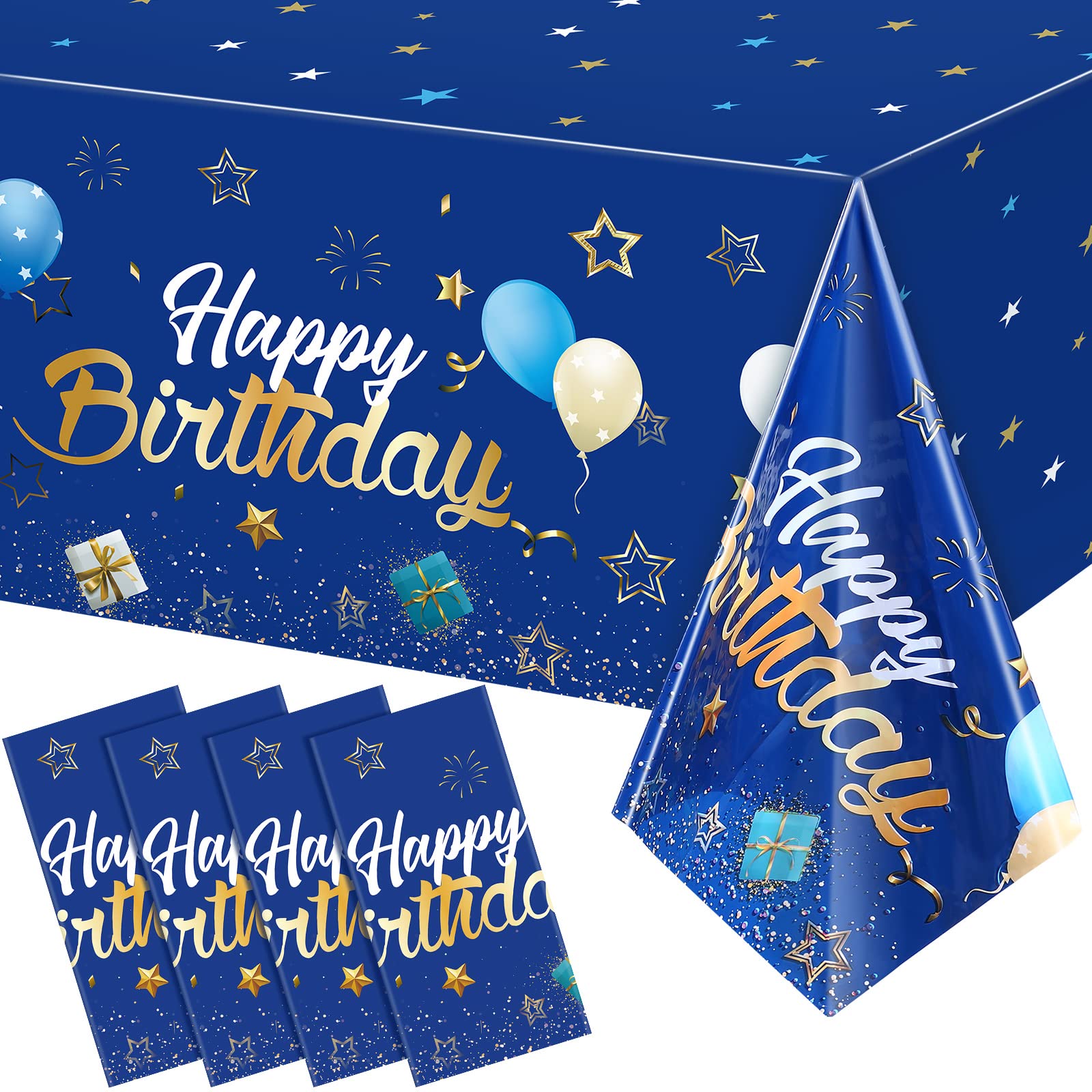 Tegeme Navy Blue Party Supplies Stars Happy Birthday Tablecloths Starry Confetti Table Covers for Kids Boys Girls Baby Shower Birthday Party