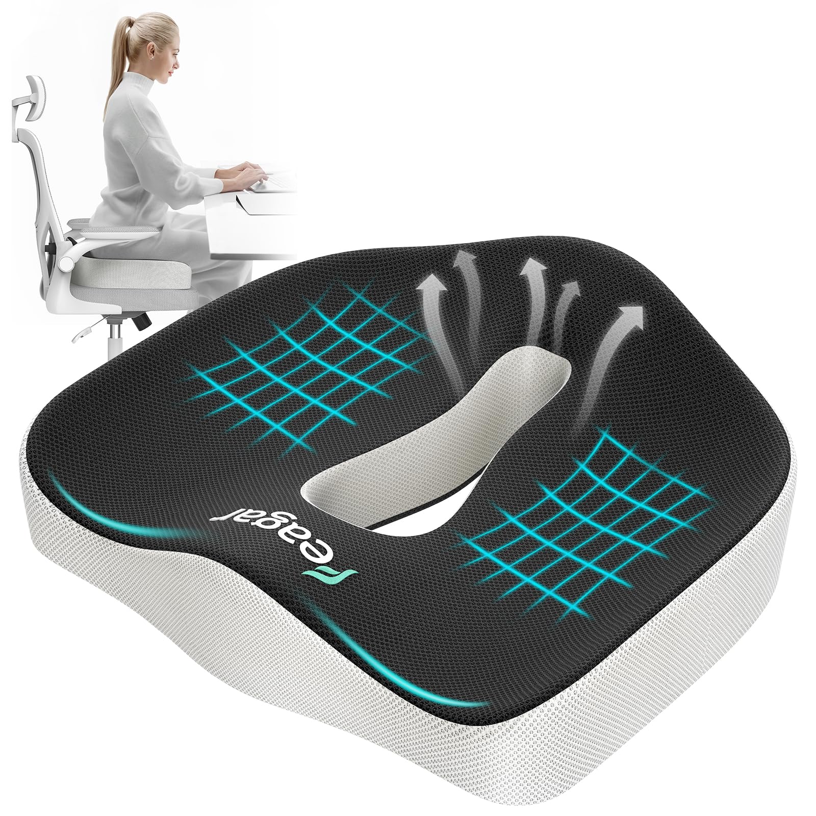 Feagar Cuscino Sedia Ufficio Grande: Ergonomico Cuscini per Sedie Antiscivolo XXL, Alleviare la Pressione, Comodo e Morbido Ortopedico Cuscino Memory Foam Sedia per Emorroidi, Auto, Sedia da Gioco