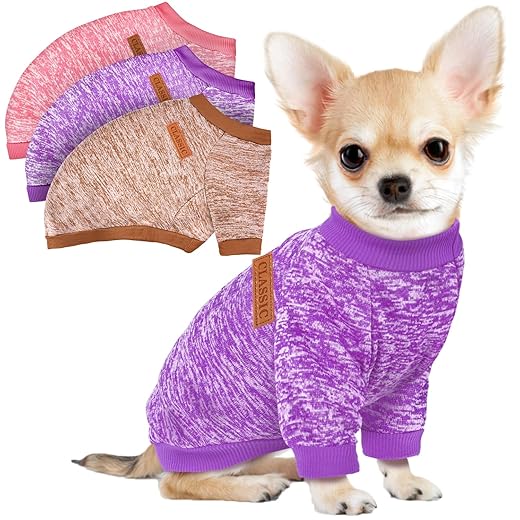 3 Pack Dog Sweaters for Small Dogs Girl Boy Winter Fleece Clothes Warm Soft Dog Sweatshirt Outfit for Dogs Cats Pet Apparel (Wine Red+Khaki, Medium)