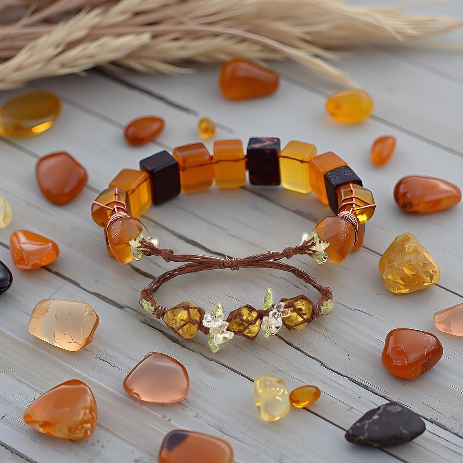 Healing Crystal Bracelets for Women, Handmade Natural Raw Stone Energy Spiritual Bracelet for Yoga Reiki Chakras Meditation Adjustable Boho Braided Summer Beach Bracelet Gift for Birthday - Image 4