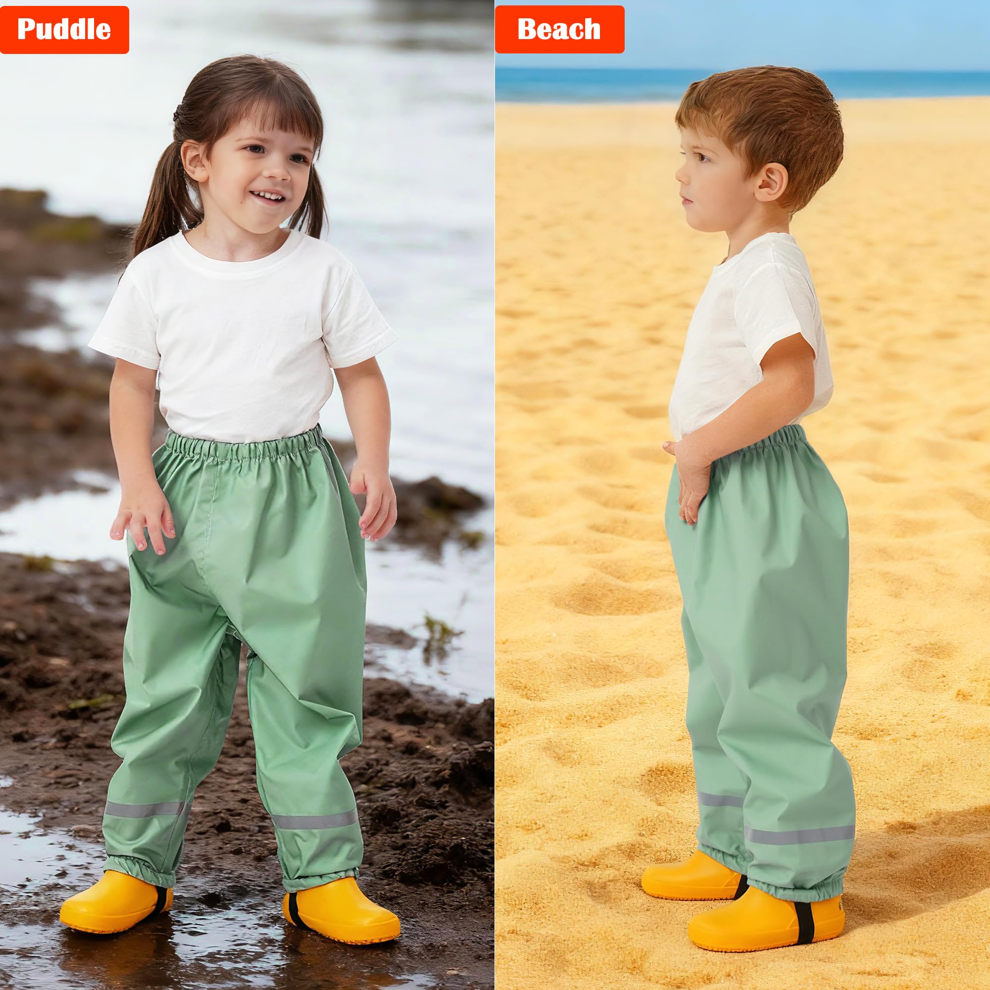 Fewlby Pantalones Impermeables, Niños Pantalones de Lluvia Niñas Mono Impermeable Chubasquero con Tiras Reflectantes Outdoor Traje Impermeable