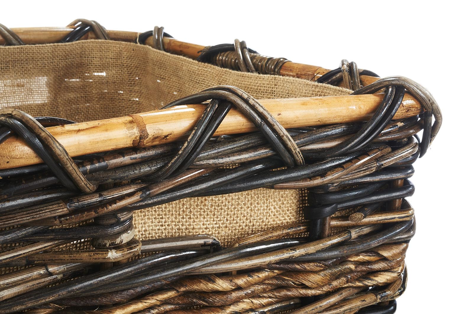 Kobolo Holzkorb aus Rattan und Bananenblatt 50x37x30 cm Braun
