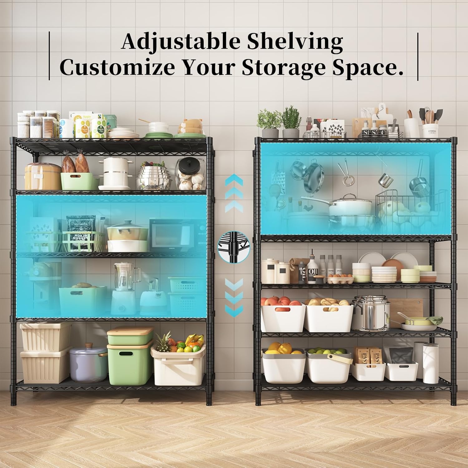45" W x 20" D x 72" H Heavy Duty Wire Shelving Unit, 5-Tier Utility Storage Rack 2000 lbs Capacity, Adjustable Garage Shelves for Kitchen Garage Pantry, Easy Assembly