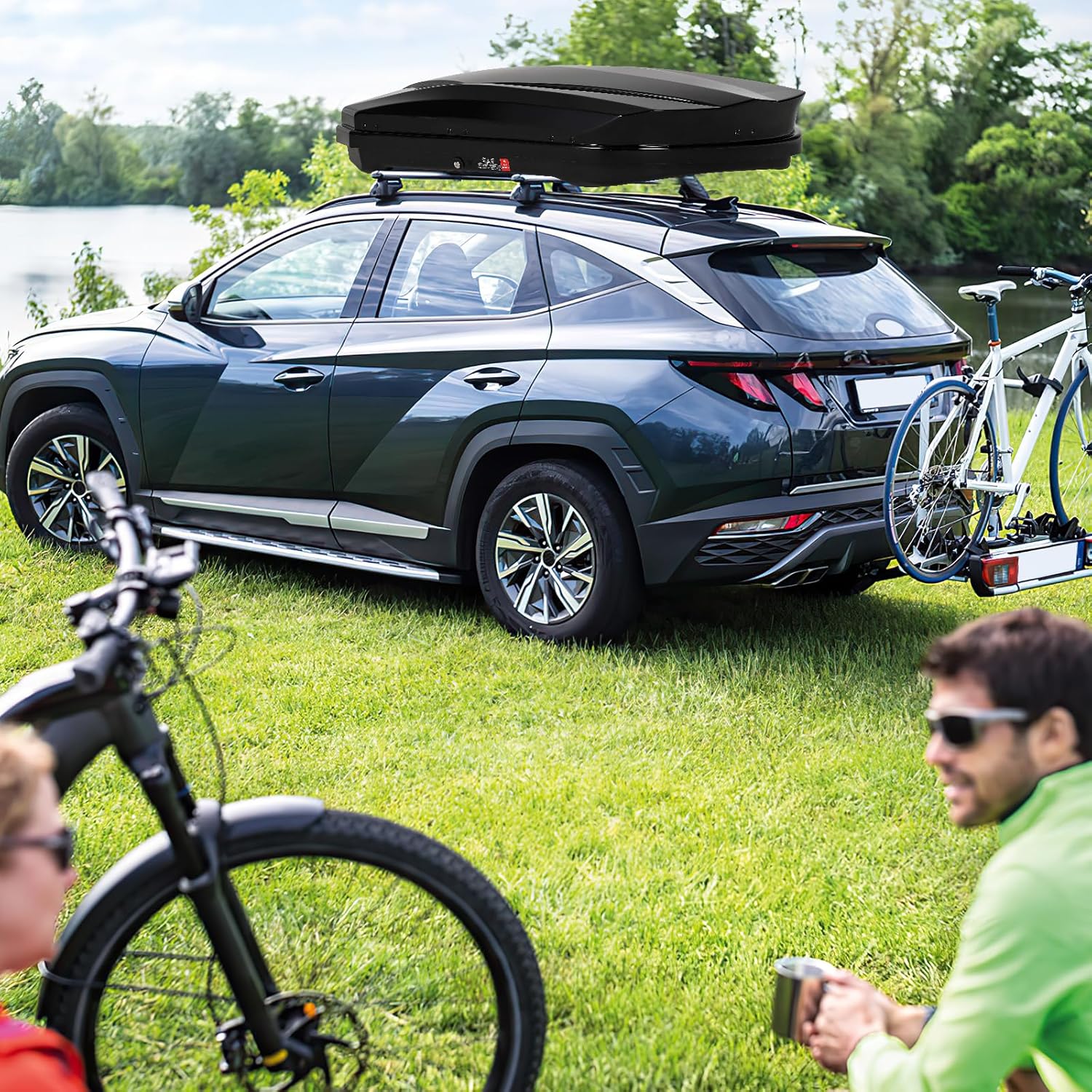 Heavy-Duty Hard Shell Roof Top Cargo Carrier for Car/SUV/Truck - Waterproof, Dual-Sided Opening, Lock & Security Keys, Tool-Free Install, Reinforced Straps, 165 lbs, Black - 350L Storage