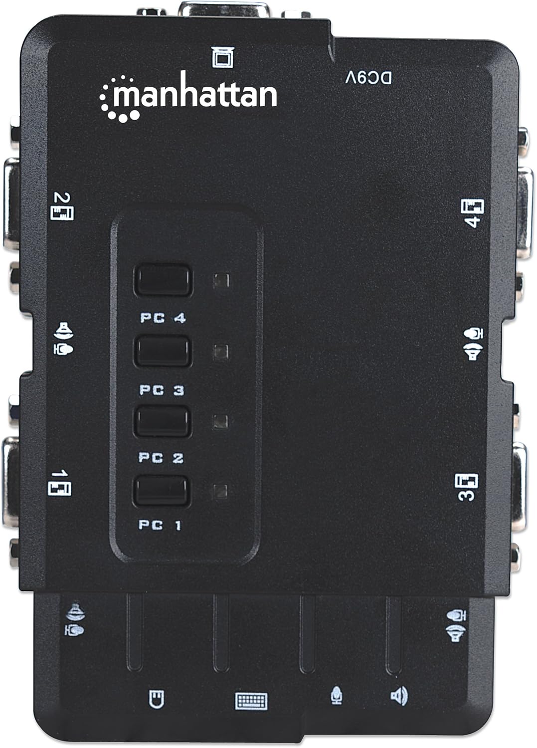 MANHATTAN 4 Port KVM Switch – Audio & Microphone Functionality with USB Support – for Managing Multimedia Systems on Computer & PC – 151269