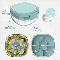 Vista 6 de Bentgo Recipiente de ensalada de vidrio todo en uno - Ensaladera grande de 61 onzas con tapa, bandeja estilo bento de 4 compartimentos, recipiente