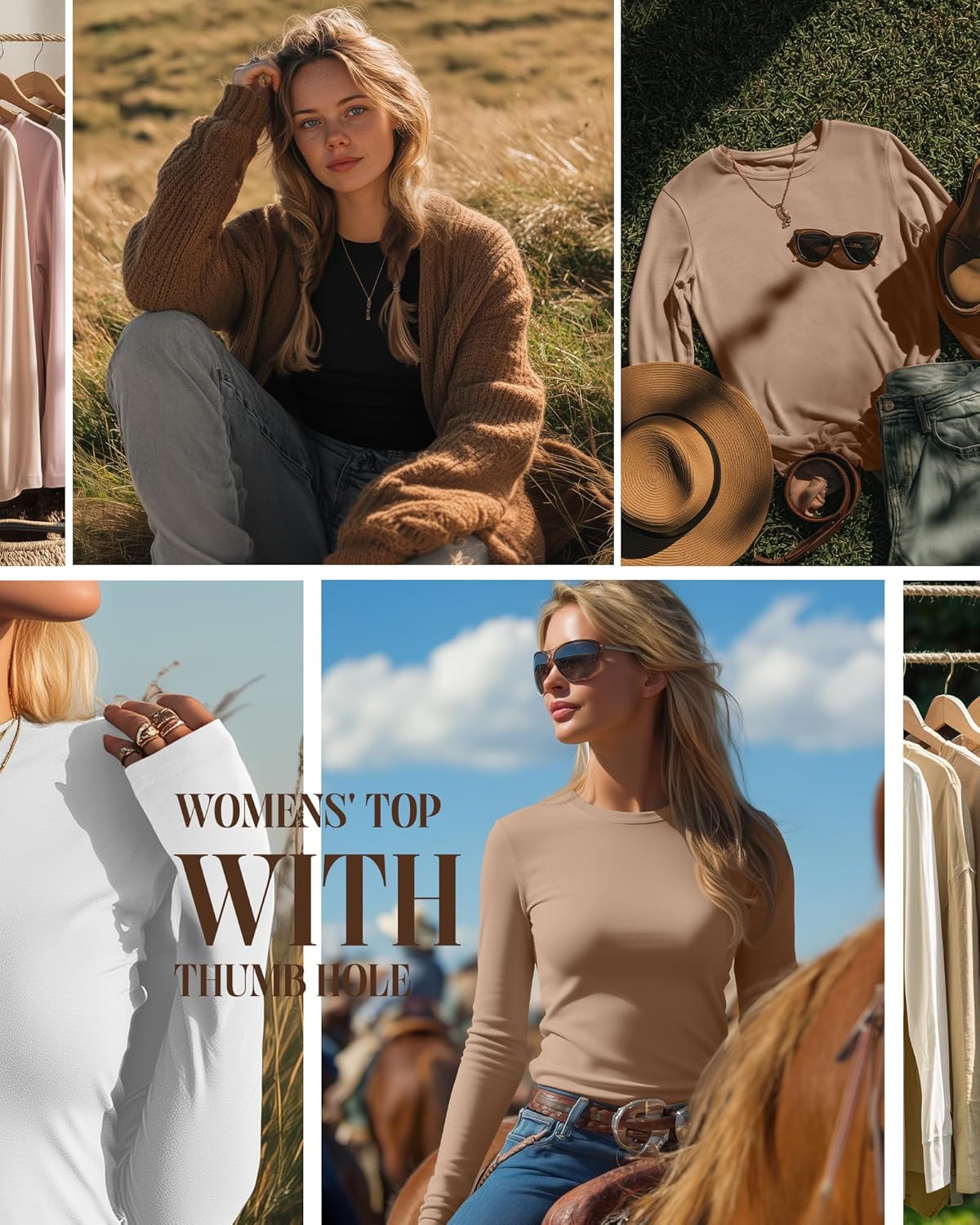 3 Pack Women's Long Sleeve Shirts Slim Fit Thumb Hole Shirt Crew Neck Casual Basic Tee Going Out Top Stretch Layer - Image 4