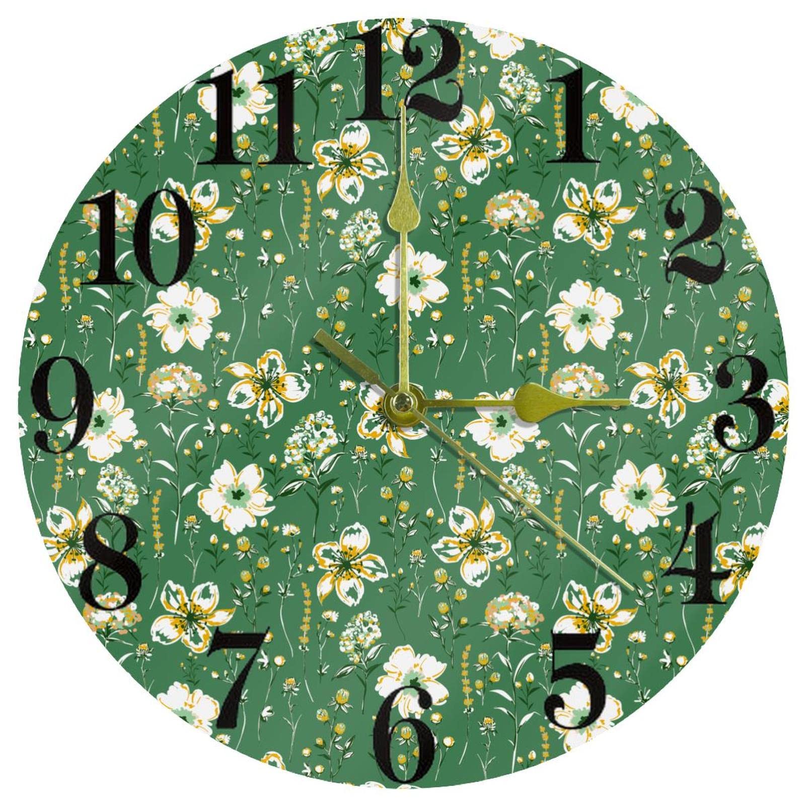 Horloge murale cuisine et salon au motif de fleurs sauvages pour décoration champêtre