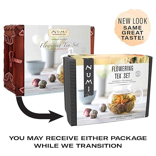Miniatura 2 de Numi Juego de regalo de té orgánico, 6 flores de té con tetera de vidrio de 16 onzas (el embalaje puede variar)