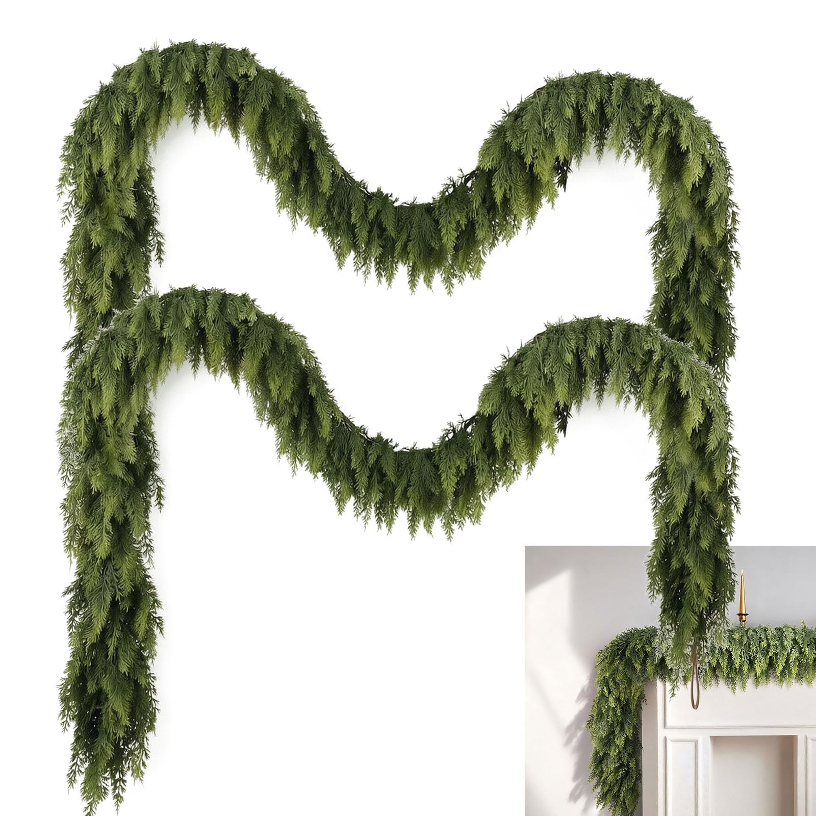 2Pcs Weihnachten Deko Girlande, 1,5m Künstliche Norfolk Tannengirlande, Weihnachtliche Türdeko & Fensterdekoration für Innen & Außen, Festliche Wanddeko