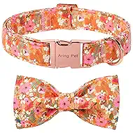 ARING PET Fall Dog Collar with Bow, Cute Daisy Floral Pet Collars with Quick Release Buckle for Puppy Small Medium Large Girl Boy Dogs-XL