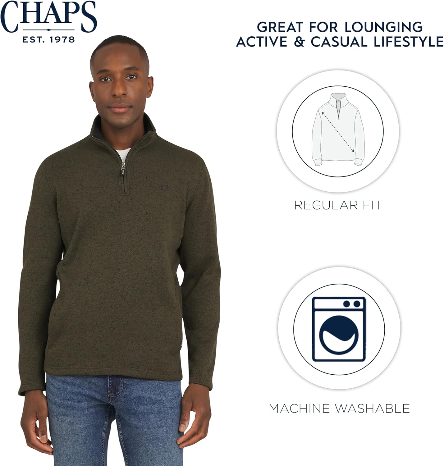 Chaps Men's Regular Fit Long Sleeve Midweight Quarter Zip Fleece Pullover Sweater (S-XXL) - Image 7