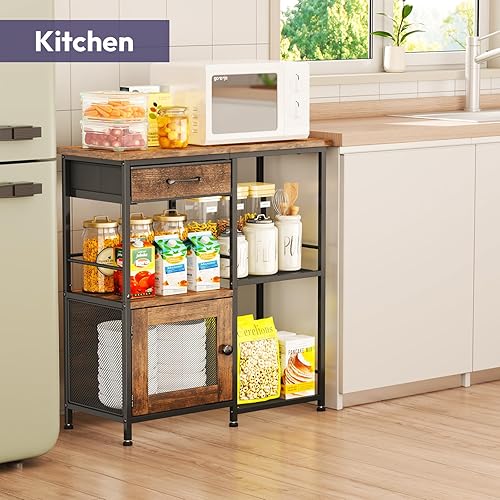 Miniatura 5 de SWTYMIKI Gabinete de barra de café para el hogar, estación de soporte de café de granja, gabinete multiusos con cajones, mesa de bar de cocina