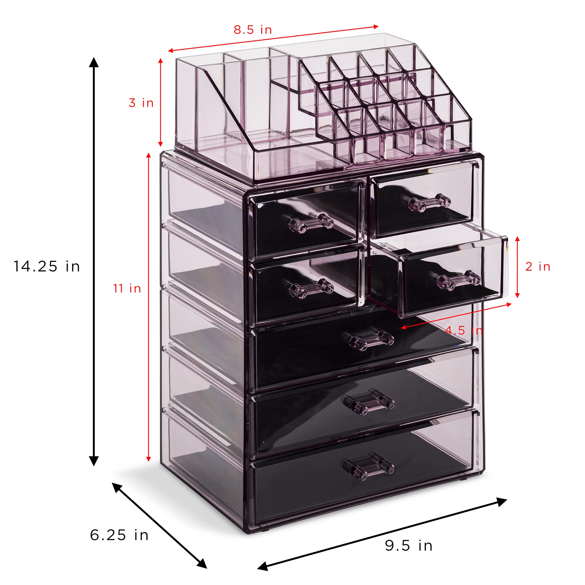 Sorbus Caja de almacenamiento de acrílico para cosméticos y joyas, diseño espacioso, ideal para cuarto de baño, tocador, tocador y encimera