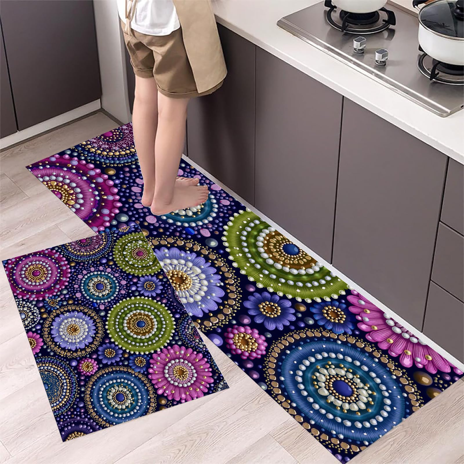 Alfombrillas de cocina moradas de estilo étnico para dar vida y color a tu hogar