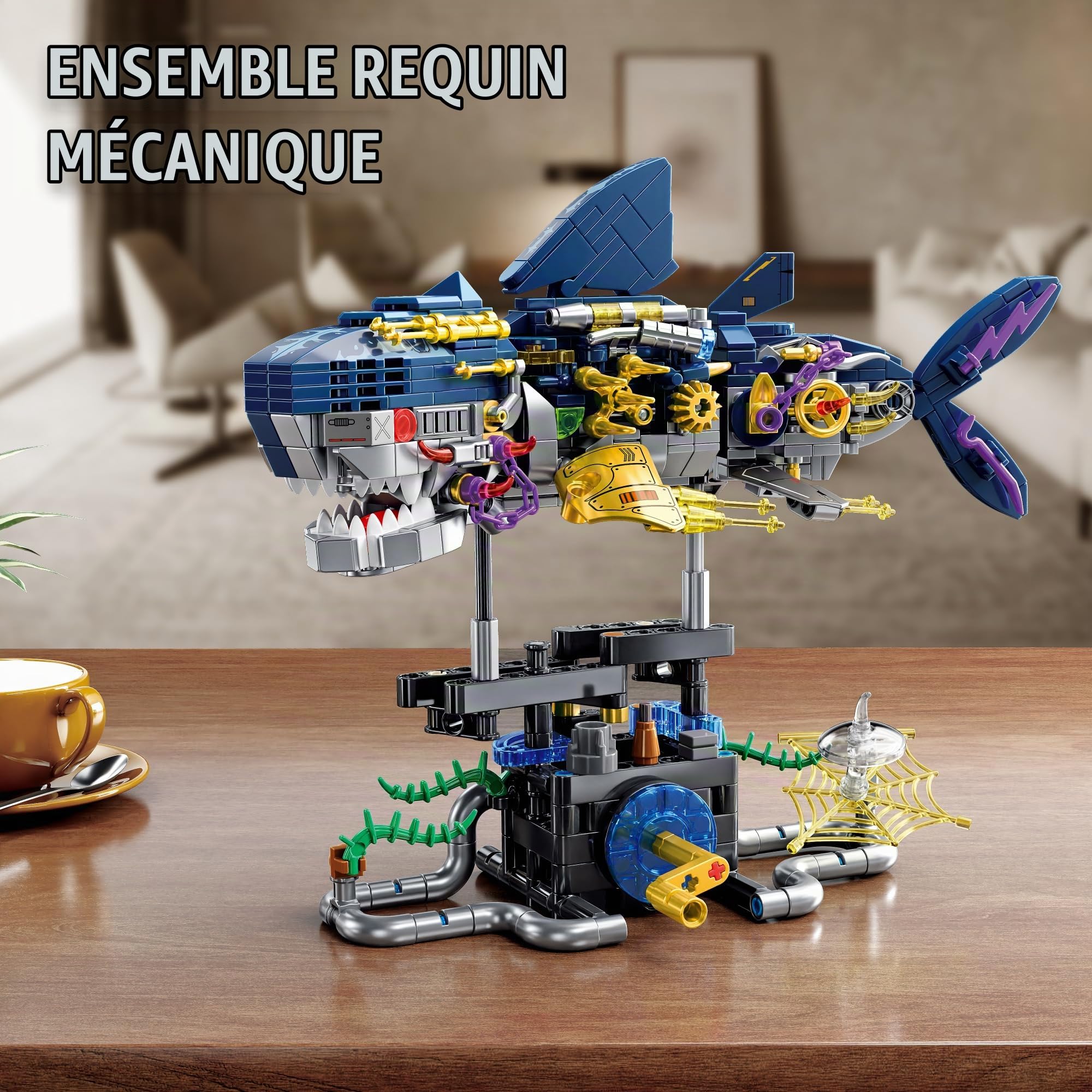 TYCOLE Requin Mécanique en Briques, Jeu de Construction Modèle avec Support | 699 Pièces, Jouet STEM Animal Marin, Modèle à Collectionner, Cadeau d’Anniversaire & Noël pour Adultes, Ados & Garçons 6+
