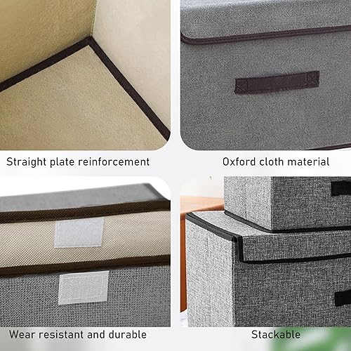 Miniatura 4 de TORMEN Contenedores de almacenamiento plegables con tapa, organizadores plegables para el hogar, tela de lino de algodón de 10.24 x 7.87 x 6.3