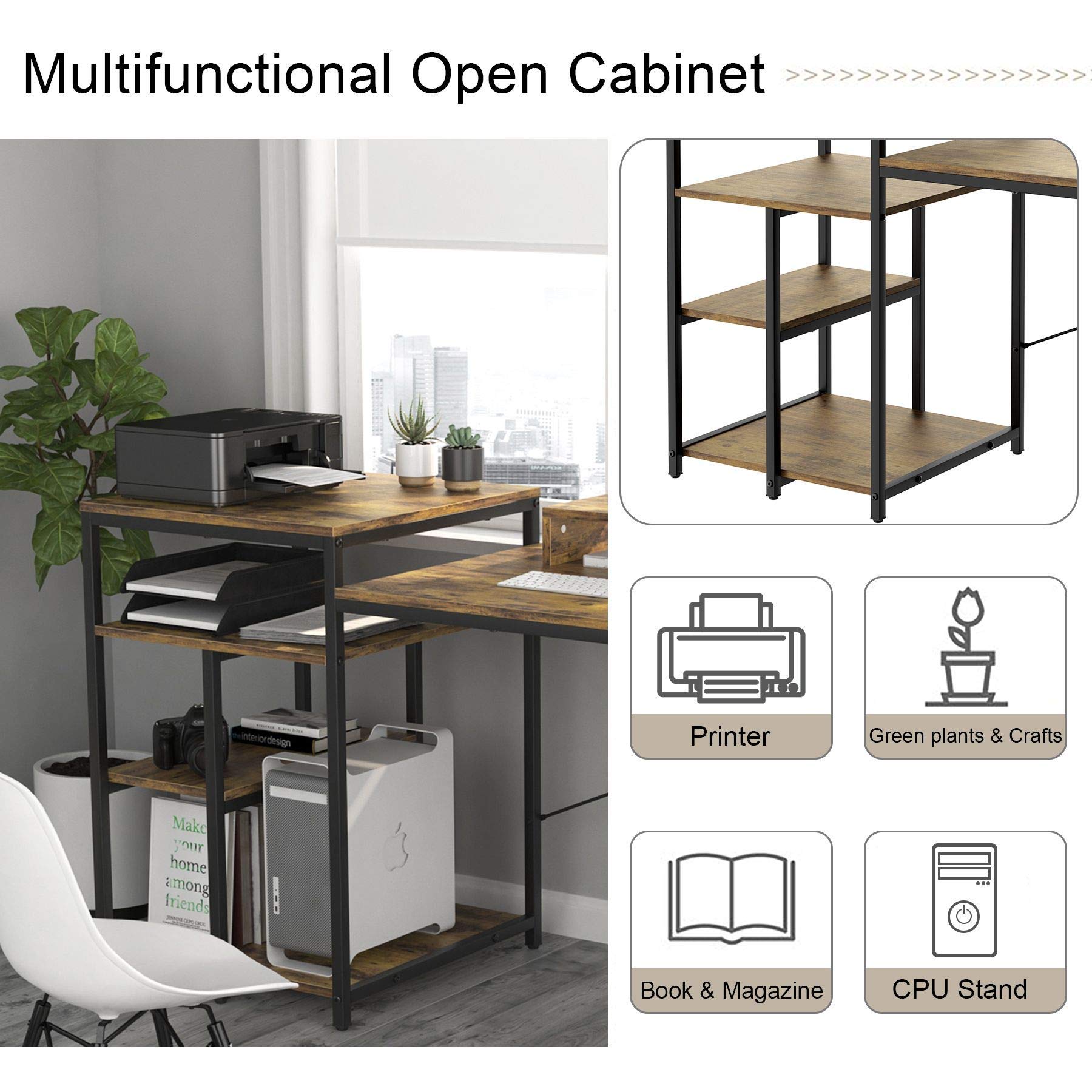 Buy HYPIGO White Computer Desk with 4Tier Storage Shelves, 63 Inches