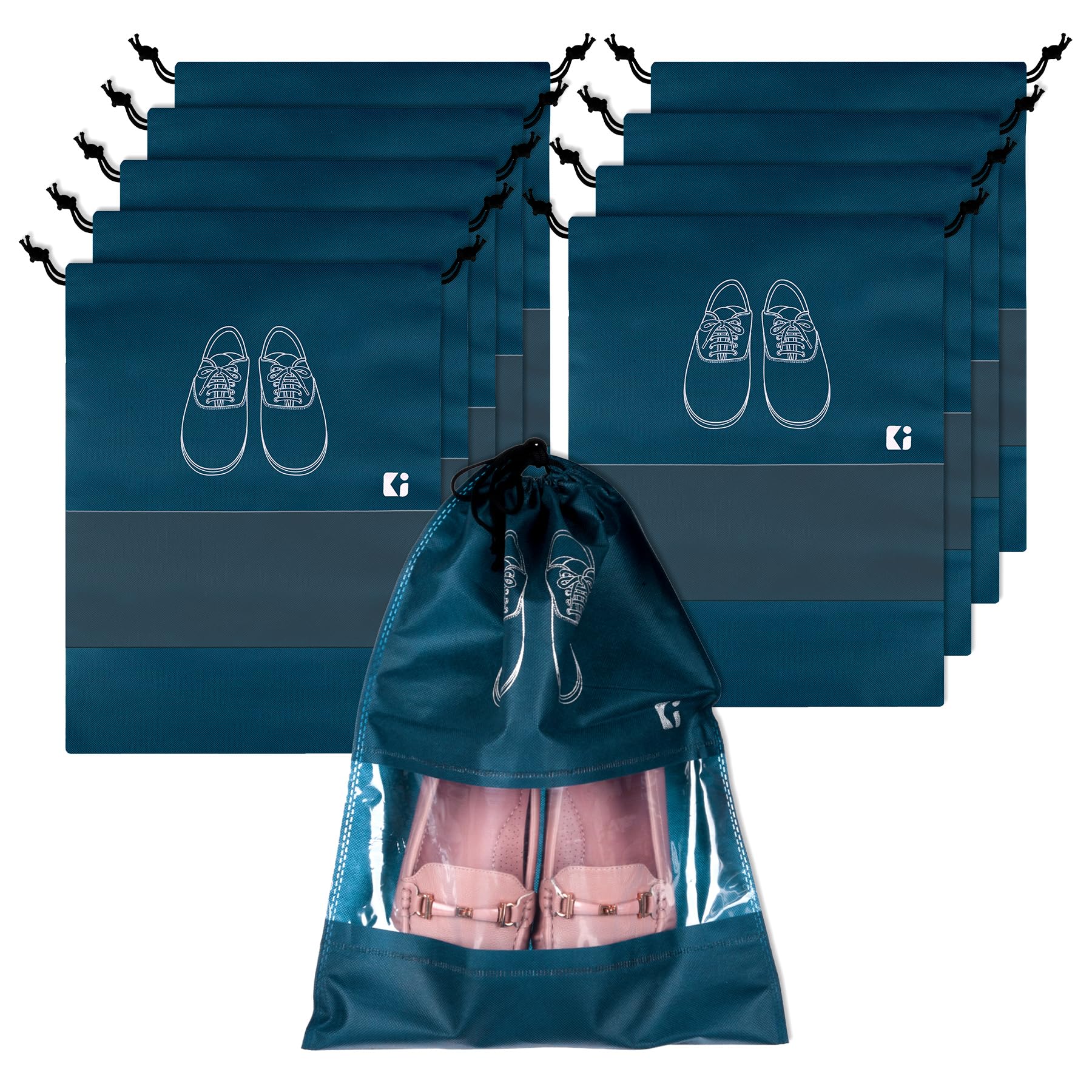 Kuber Industries Pack of 10 Shoe Bags | Shoe Bags for Travel | Non-Woven Shoe Storage Bags | Storage Organizers Set | Shoe Cover with Transparent Window | Shoe Dori Cover | Navy Blue (B0CWH8S6PH) Amazon Price History, Amazon Price Tracker