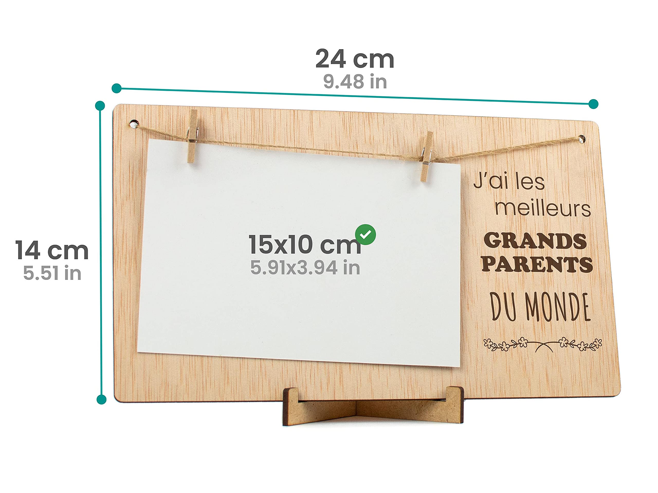 CONTRAXT Cadre photo Cadeau grands-parents. Cadeau Cadre photo support pele mele Porte acroche photo fête grands-parents t'aime grand-père grand-mère deco corde bois pèle mêle (Grands-parents FR) - Image 4