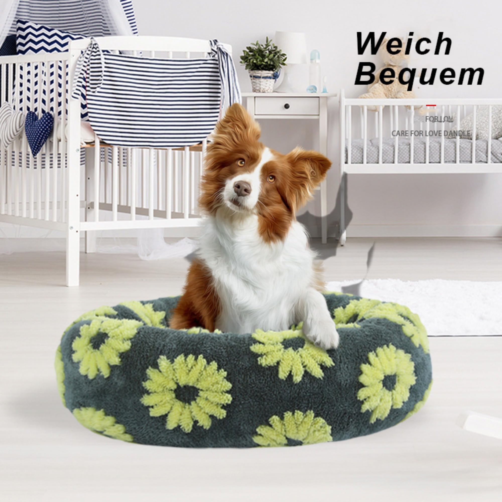 Hundekörbchen Waschbar, Abnehmbare katzenkörbchen, Plüsch Hundebett Donut, Katzenbett für Haustiere Aller Größen (Schwarz-Weiß,50x50x18 cm)