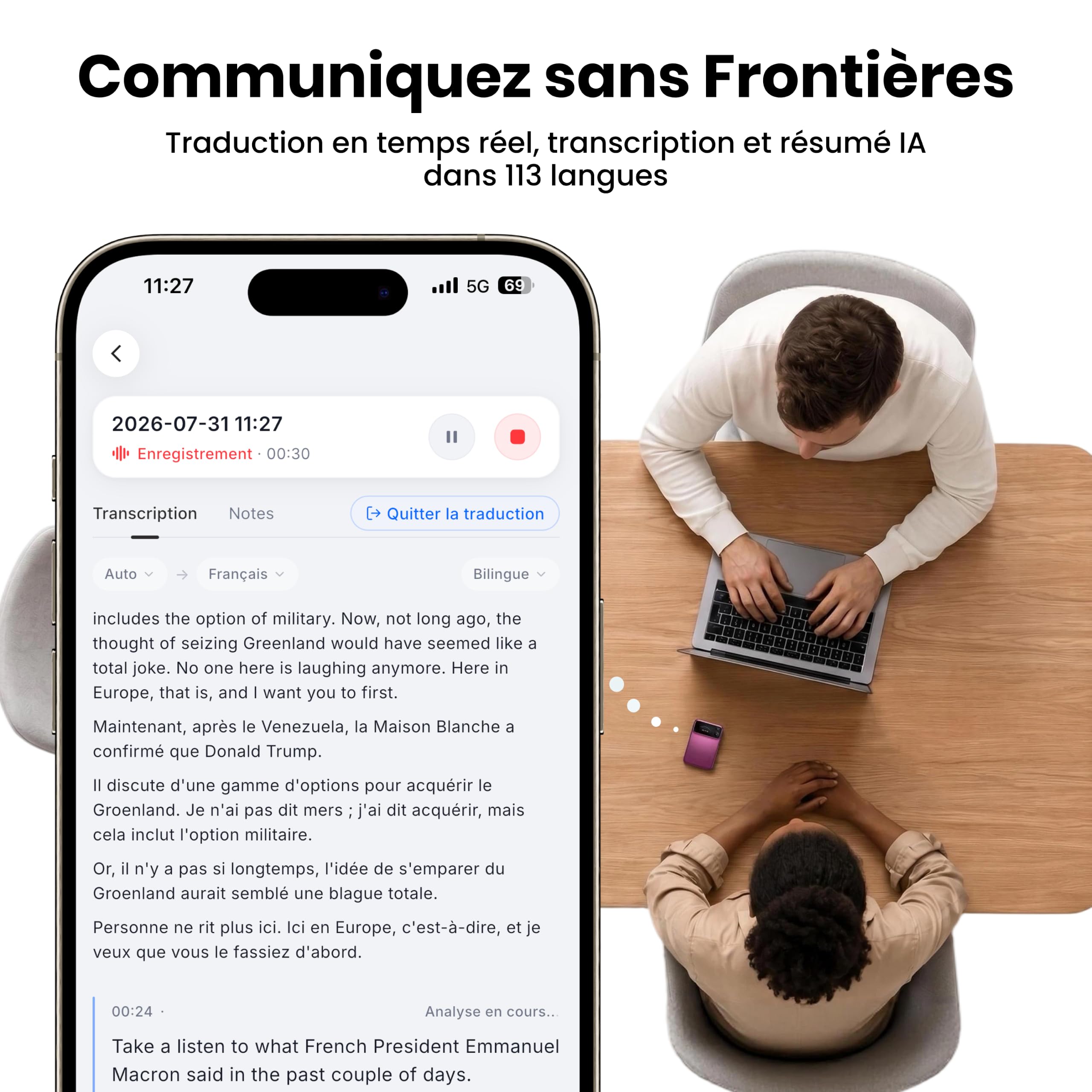 Comu Action Pro Enregistreur Vocal IA Dictaphone avec Agent IA Intelligent