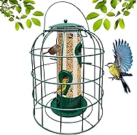 Vista 1 de Garden Guru - Comedero para pájaros a prueba de ardillas, tubo enjaulado para colgar al aire libre con 4 perchas para pájaros silvestres pequeños