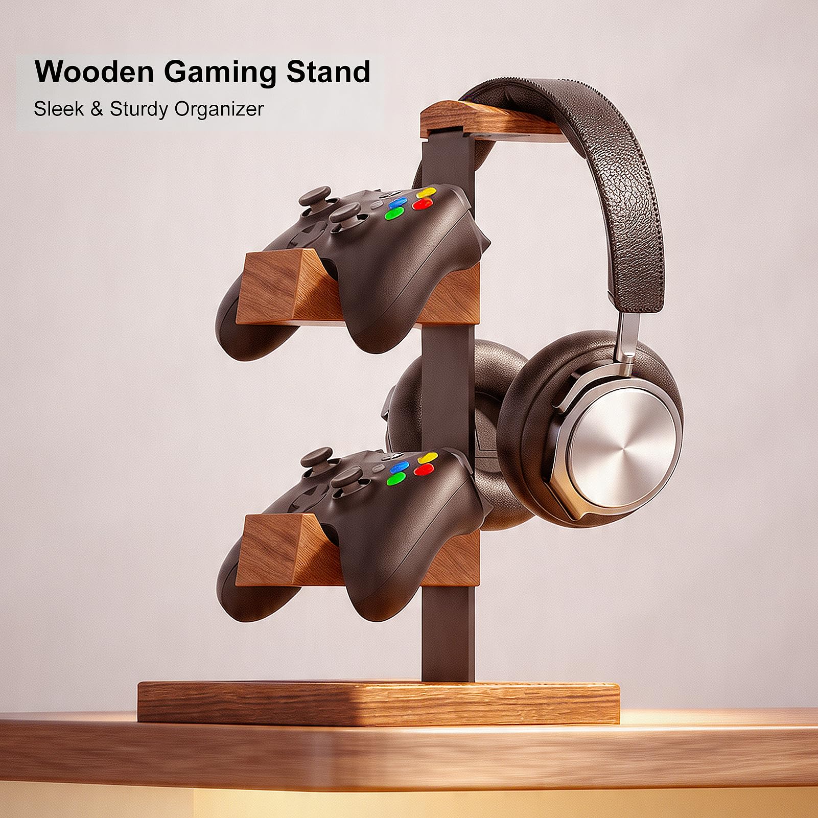 Support en Bois pour Manette et Casque, Porte-Casque en Bois, Rangement de Bureau, Accessoires de Bureau universels compatibles avec PS5, PS4, Xbox One et Nintendo Switch