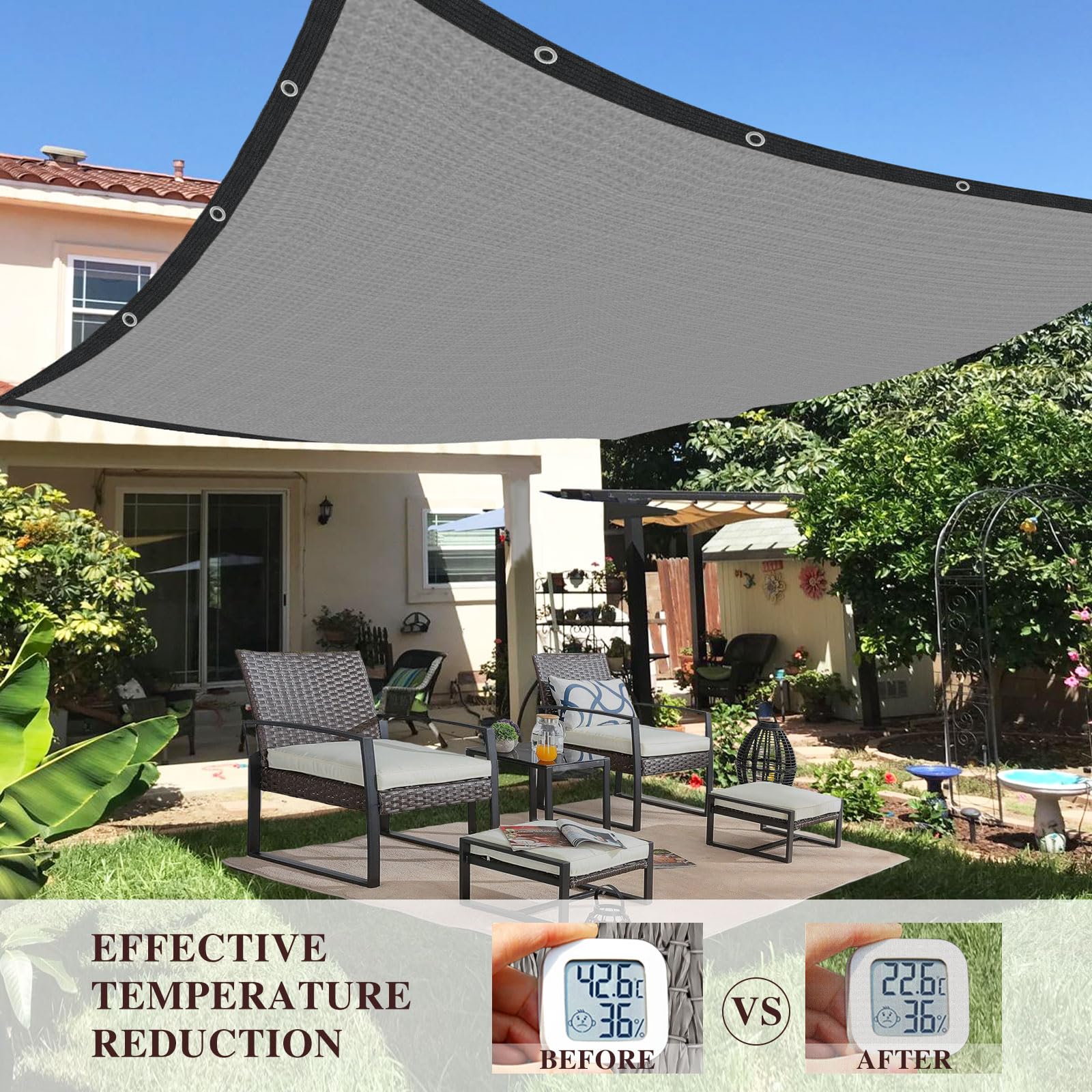 Sonnensegel mit ösen - Schattierungsnetz Garten 2X3m Schattennetz Outdoor Sonnenschutz Schattiernetz Netz für Gewächshaus Terrasse Pflanzen HüHnerstall Winddicht Wasserdurchlässig