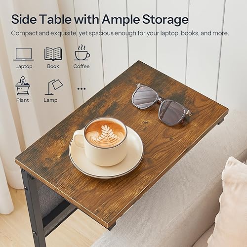 Miniatura 7 de HOOBRO Juego de 2 mesas auxiliares en forma de C con estación de carga, mesas auxiliares de sofá de 28 pulgadas de alto para espacios pequeños, café