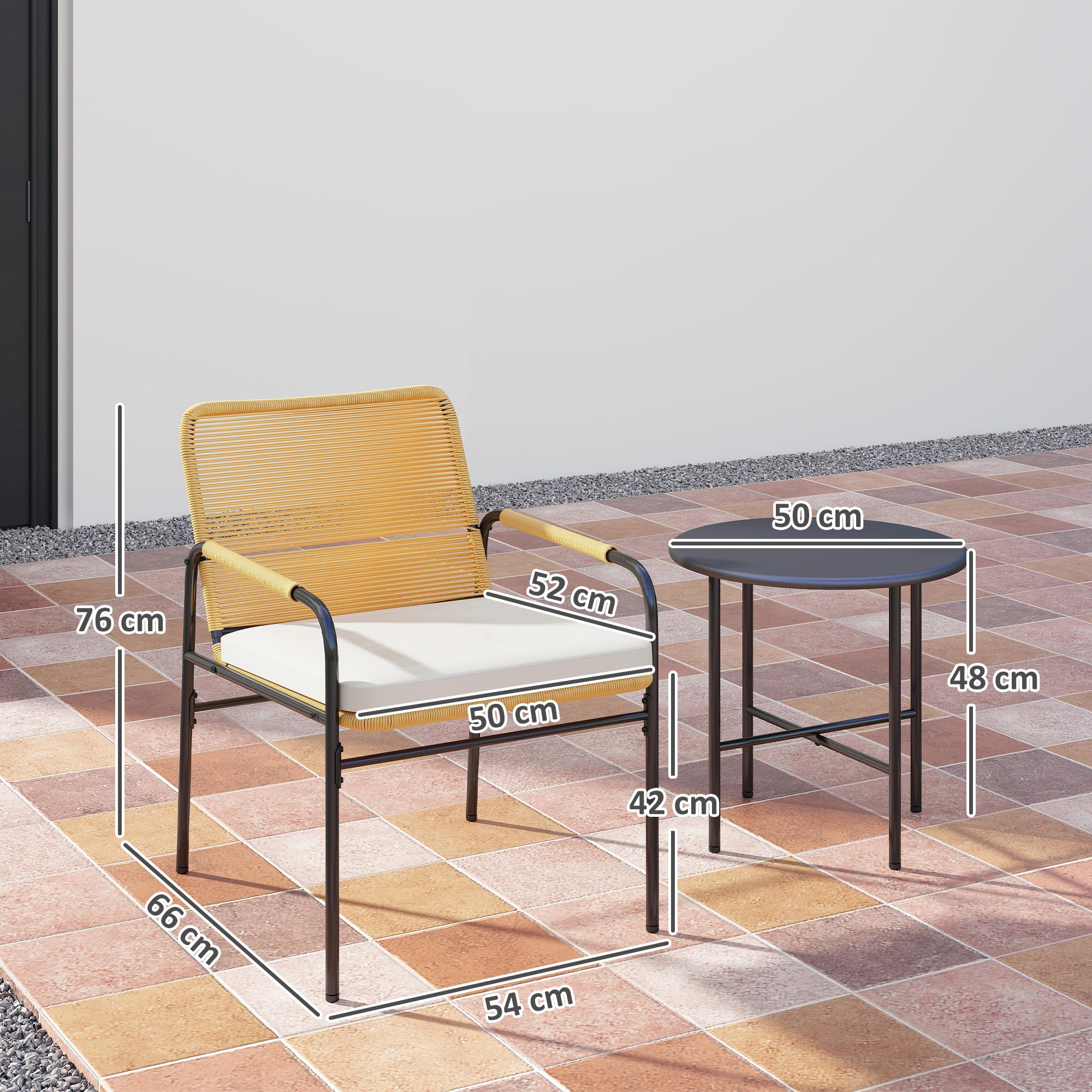 Outsunny Conjunto de Jardín Exterior de 3 Piezas Muebles de Jardín con 2 Sillas con Cojines Lavables Extraíbles y Mesa de Terraza con Tablero Metálico Resistente para Patio Balcón Natural y Crema