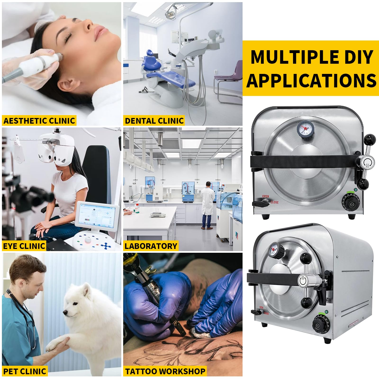 Esterilizadores en autoclave de 14 l, autoclave esterilizador de laboratorio de 110 V, 900 W, autoclave para herramientas, esterilizador de vapor de acero inoxidable, máquina esterilizadora