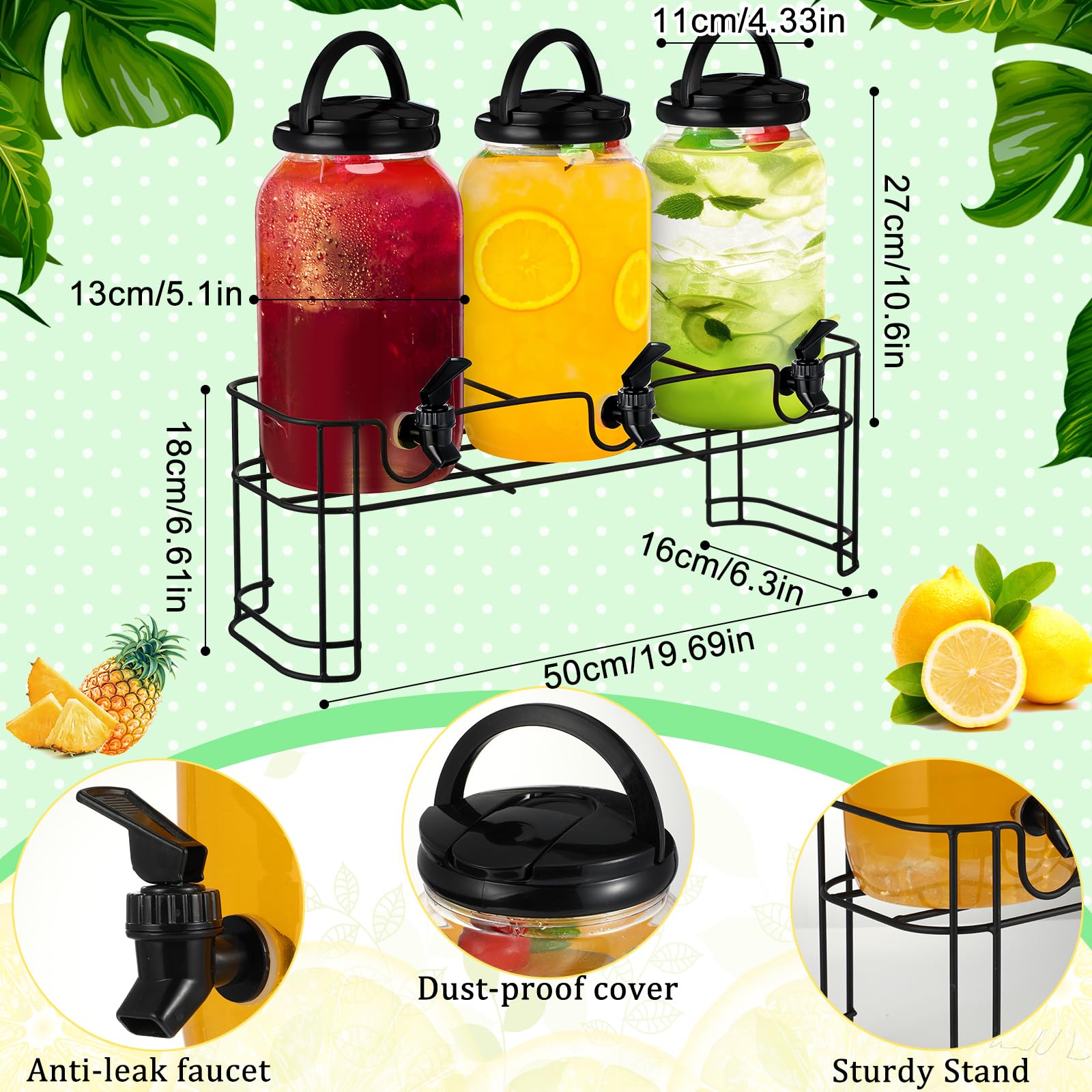 Tanlade Dispensador de bebidas de plástico con soporte, dispensador de bebidas con base de metal resistente, dispensadores de jugo para fiestas, tarro de limonada con espiga para encimera de bodas,