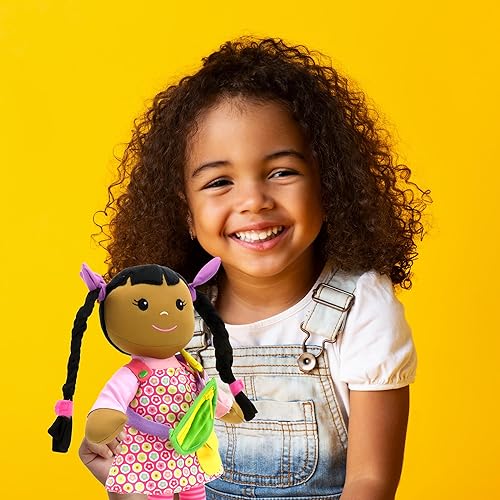 Miniatura 7 de linzy Toys - Muñeca educativa de piel oscura de 16 pulgadas, adorable muñeca de felpa viene con un atuendo extraíble empaquetado con cierres,