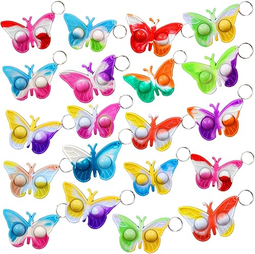 colorbopop Paquete de 20 mini llaveros de burbujas a granel, regalos de fiesta para niños pequeños, regalos pequeños de cumpleaños para niños y