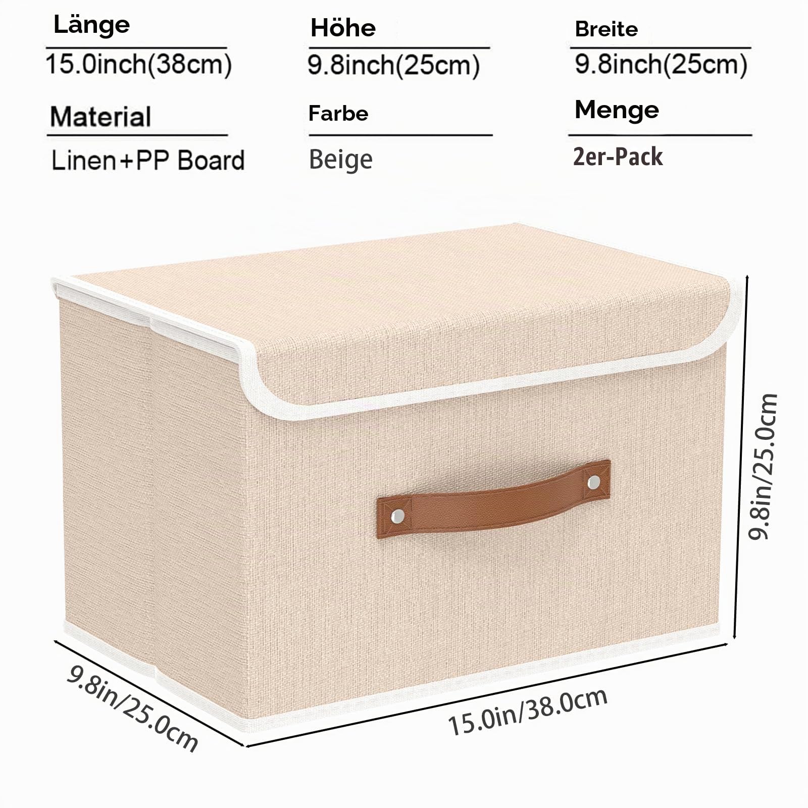 Yawinhe 2 Stück Faltbare Aufbewahrungsbox mit Deckel,38x25x25cm,Beige – Ansicht 4