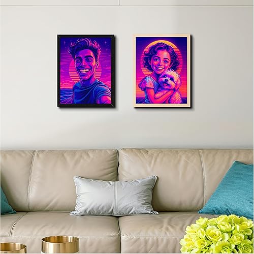 Miniatura 2 de Arte de pared de retrato de Synthwave personalizado, ilustración retro personalizada de la foto, transforma tu imagen en estilo de dibujo de dibujos