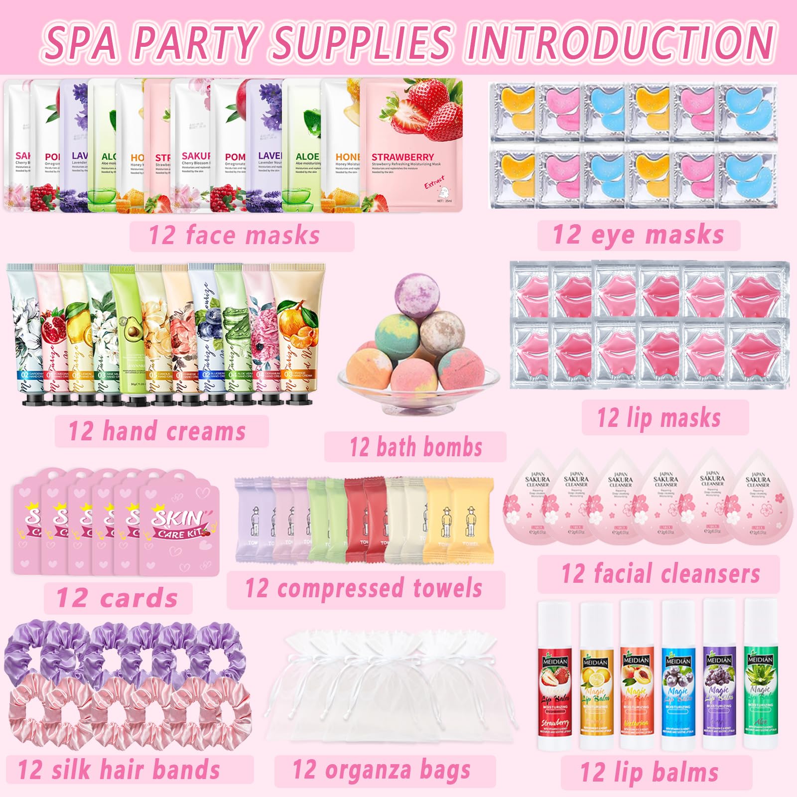 132-Piece Spa Party Supplies Kit with Skincare Favors