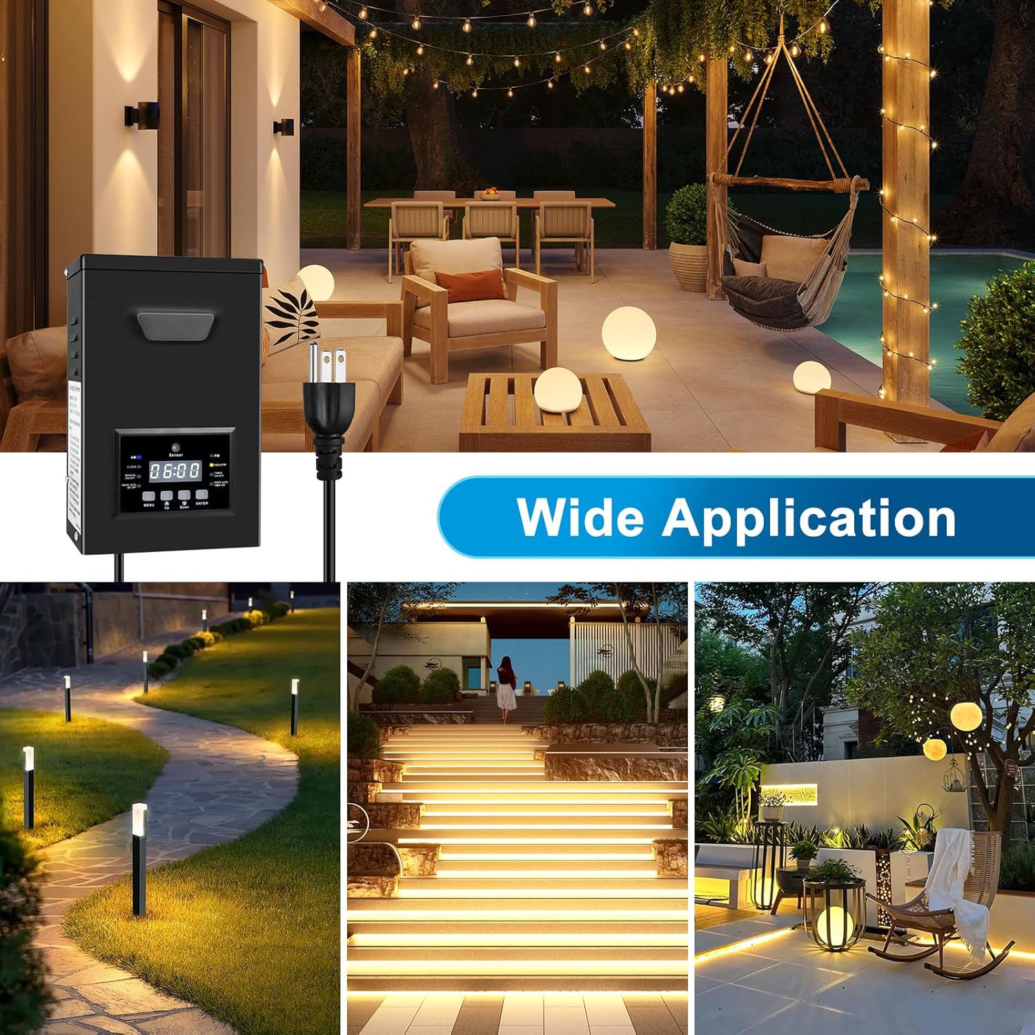 200W Low Voltage Landscape Transformer, Landscape Lighting Transformer with Photocell Sensor & Timer, 120V to 12V/15V AC Outdoor Weatherproof Transformers for Spotlights, Garden Path Light