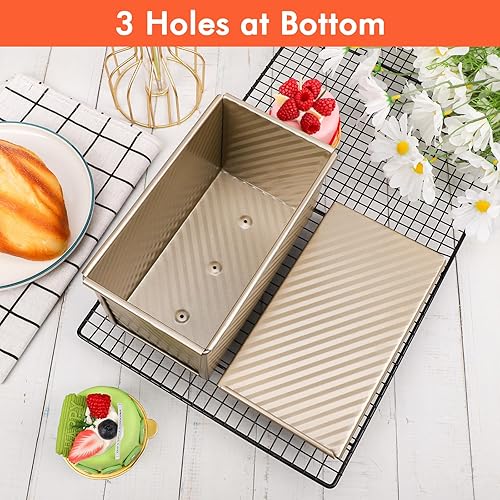 Miniatura 6 de Beasea Pullman - Molde para pan con tapa, utensilios antiadherentes para hornear pan, molde de acero al carbono para tostadas de pan corrugado con