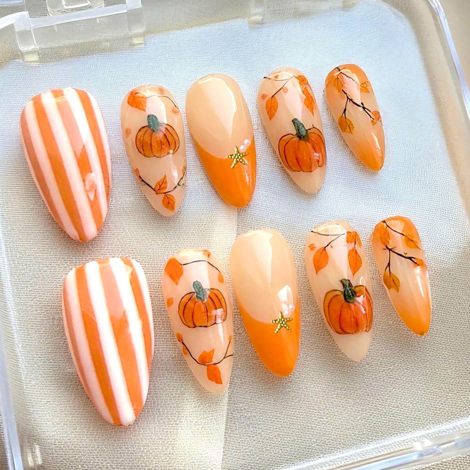 30Pcs Thanksgiving Press-On Almond French Nails